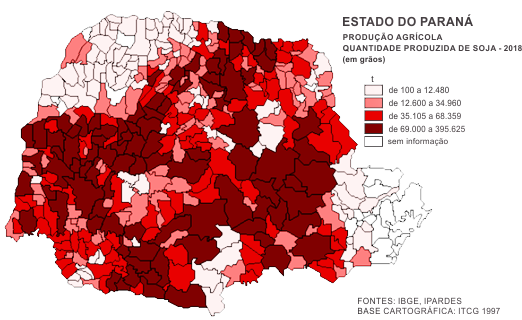 Mapa da produção agrícola da soja no Paraná em 2018
