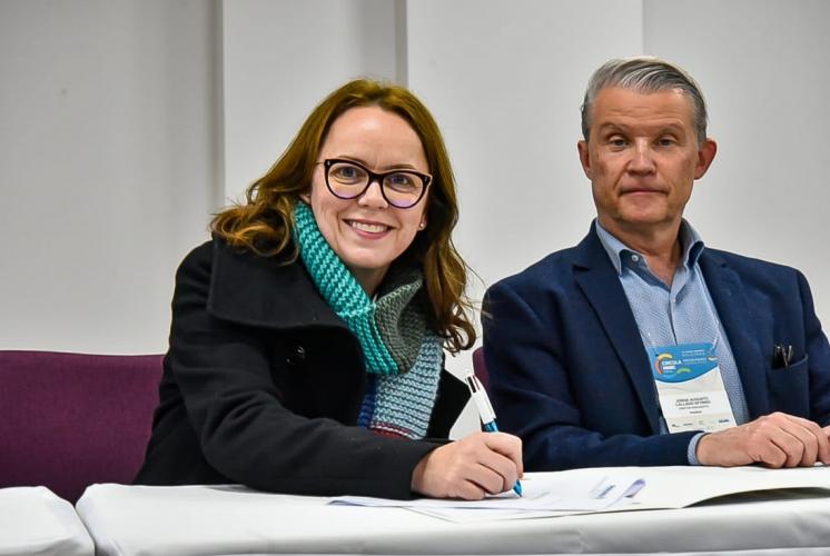 A secretária da Cultura do Paraná, Luciana Casagrande Pereira Ferreira, e o diretor-presidente do IPARDES, Jorge Callado, durante o lançamento do Observatório da Cultura.